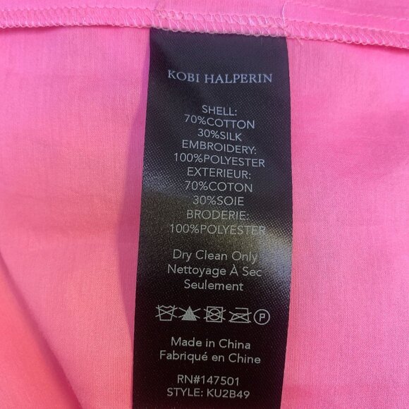 Kobi Halperin Pink Blouse With Embroidered Bell Sleeves, Size Small - Picture 6 of 6